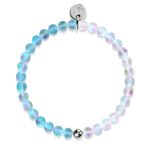 Aquamarin & Weiß | 925 Sterling Silber | Meerjungfrau Glasperlenarmband