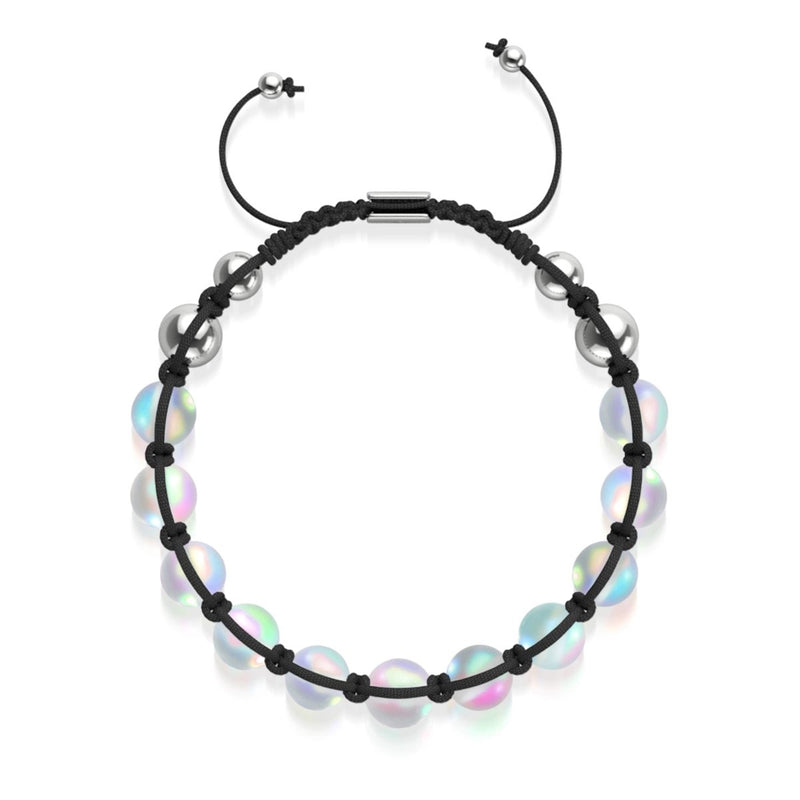 Schwarz | Regenbogenweiß | Silber | Meerjungfrau Glas Charmballa Armband