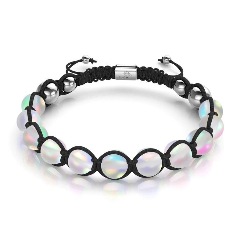 Schwarz | Regenbogenweiß | Silber | Meerjungfrau Glas Charmballa Armband