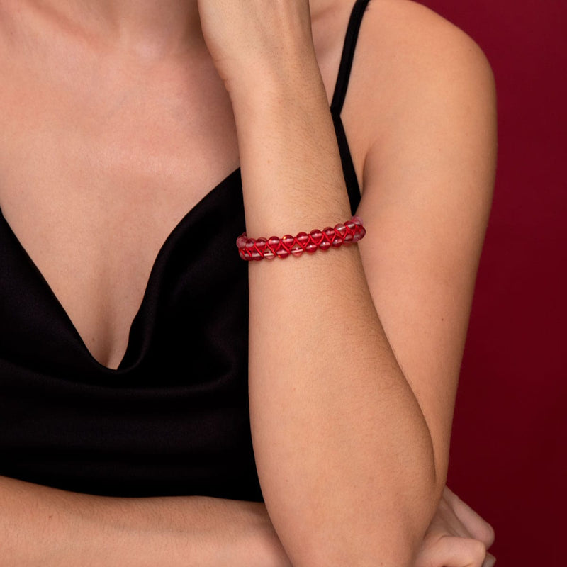 Dunkles Zinnoberrot | Silber | Doppeltes Meerjungfrau-Glasarmband