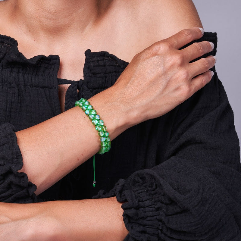 Smaragd | Silber | Doppeltes Meerjungfrau-Glasarmband