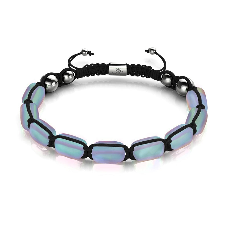 Grau | Silber | Meerjungfrau Glaskiesel Makramee Armband