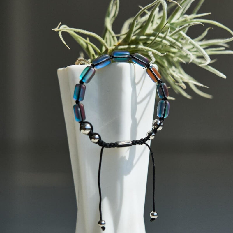 Grau | Silber | Meerjungfrau Glaskiesel Makramee Armband