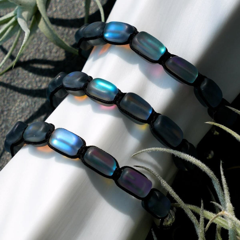 Grau | Silber | Meerjungfrau Glaskiesel Makramee Armband