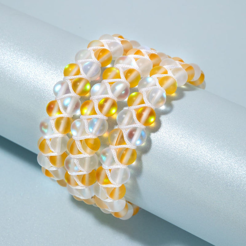 Geißblatt und Weiß | Gold | Doppeltes Meerjungfrau-Glasarmband