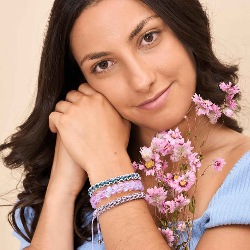 Lavendel und Weiß | Silber | Doppeltes Meerjungfrau-Glasarmband