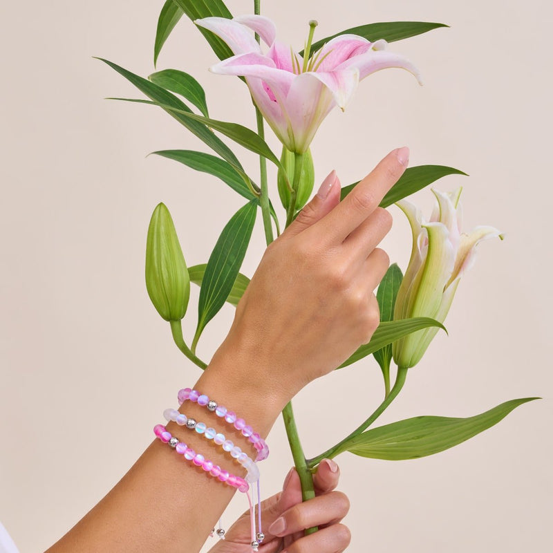 Lavendel | Silber | Meerjungfrau Glas Makramee Perlen Armband