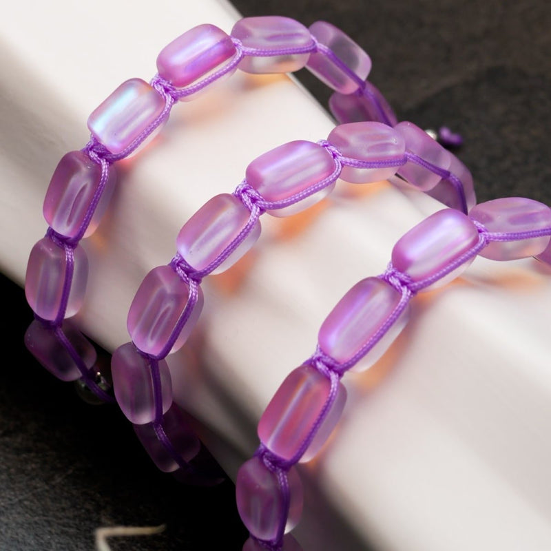 Lavendel | Silber | Meerjungfrau Glaskiesel Makramee Armband