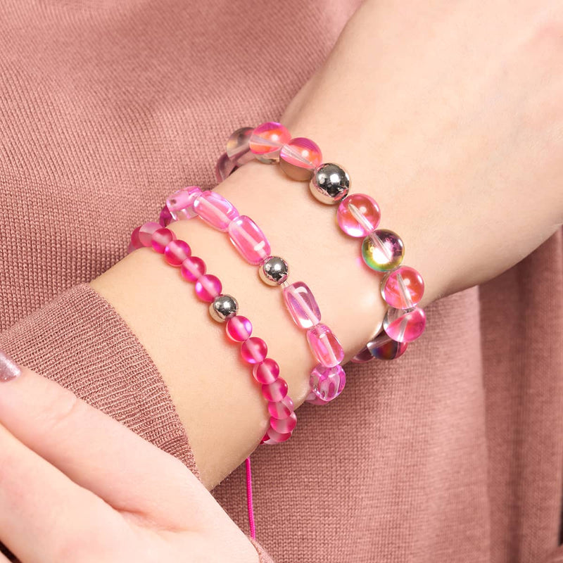 Magenta | Silber | Meerjungfrau Glas Makramee Perlen Armband