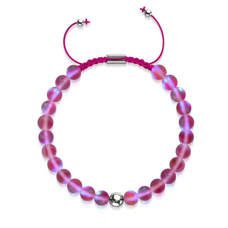 Magenta | Silber | Meerjungfrau Glas Makramee Perlen Armband