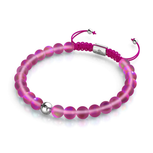 Magenta | Silber | Meerjungfrau Glas Makramee Perlen Armband