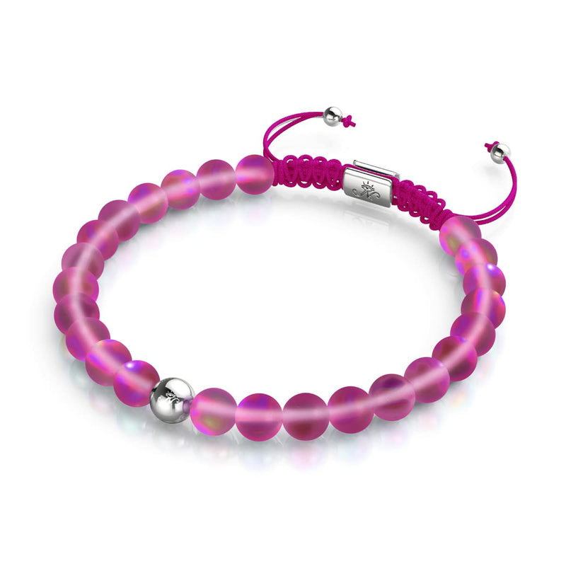 Magenta | Silber | Meerjungfrau Glas Makramee Perlen Armband