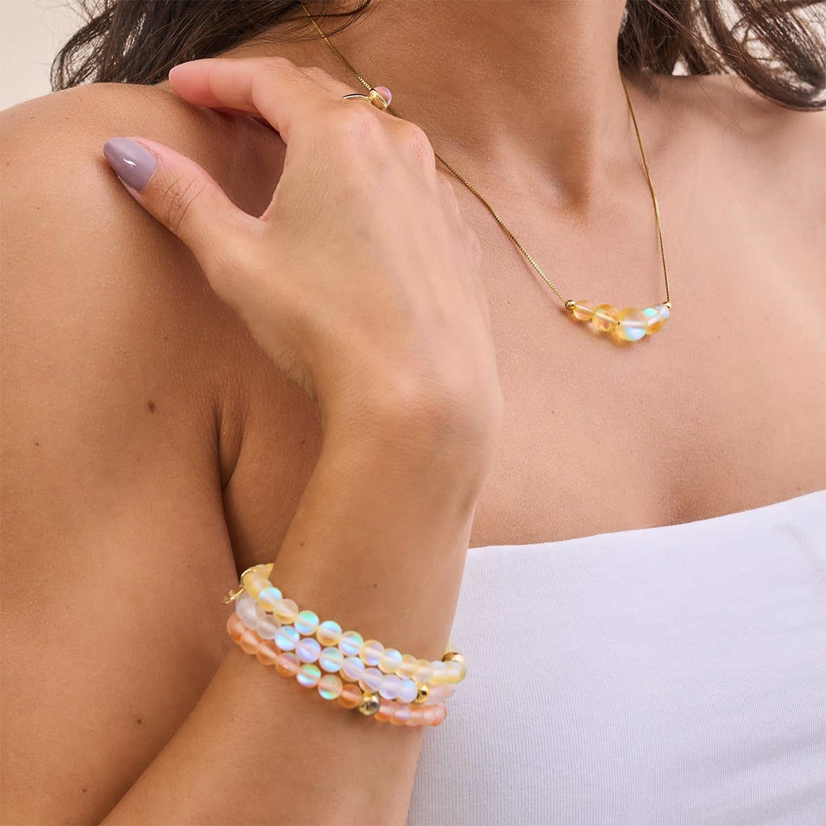 Pfirsich | 925 Sterling Gold Vermeil | Meerjungfrau Glasperlenarmband