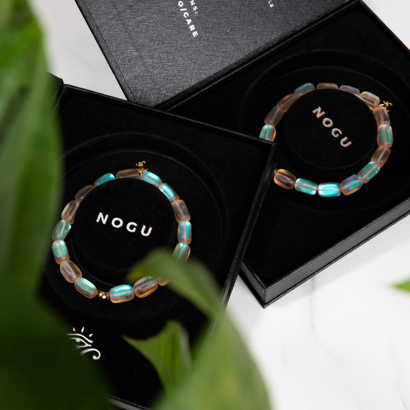 Pfirsich | 925 Sterling Silber Gold Vermeil | Meerjungfrau Glaskiesel Armband