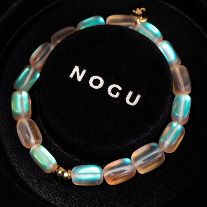 Pfirsich | 925 Sterling Silber Gold Vermeil | Meerjungfrau Glaskiesel Armband