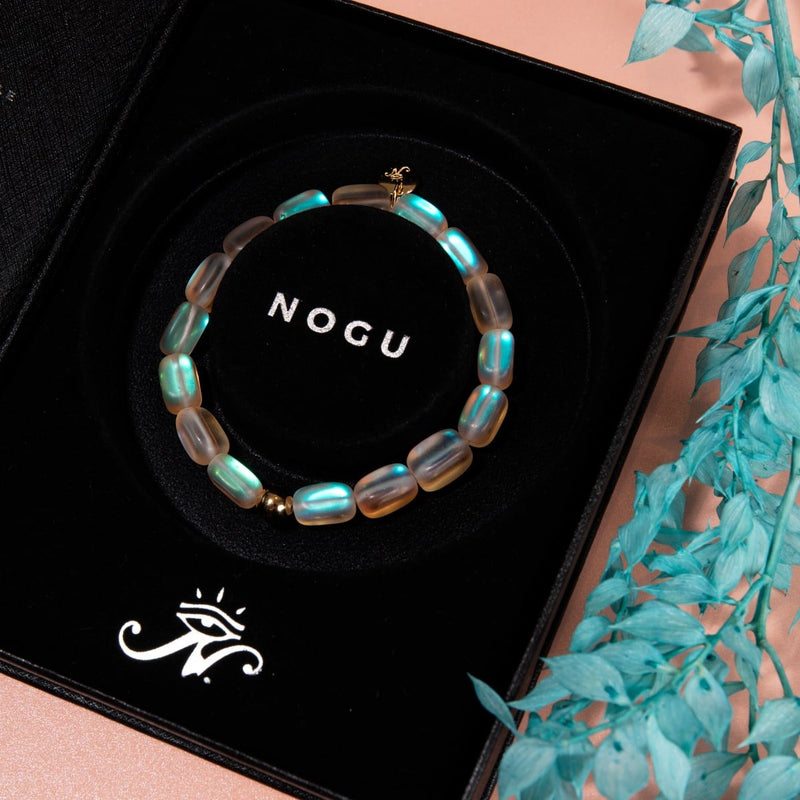 Pfirsich | 925 Sterling Silber Gold Vermeil | Meerjungfrau Glaskiesel Armband