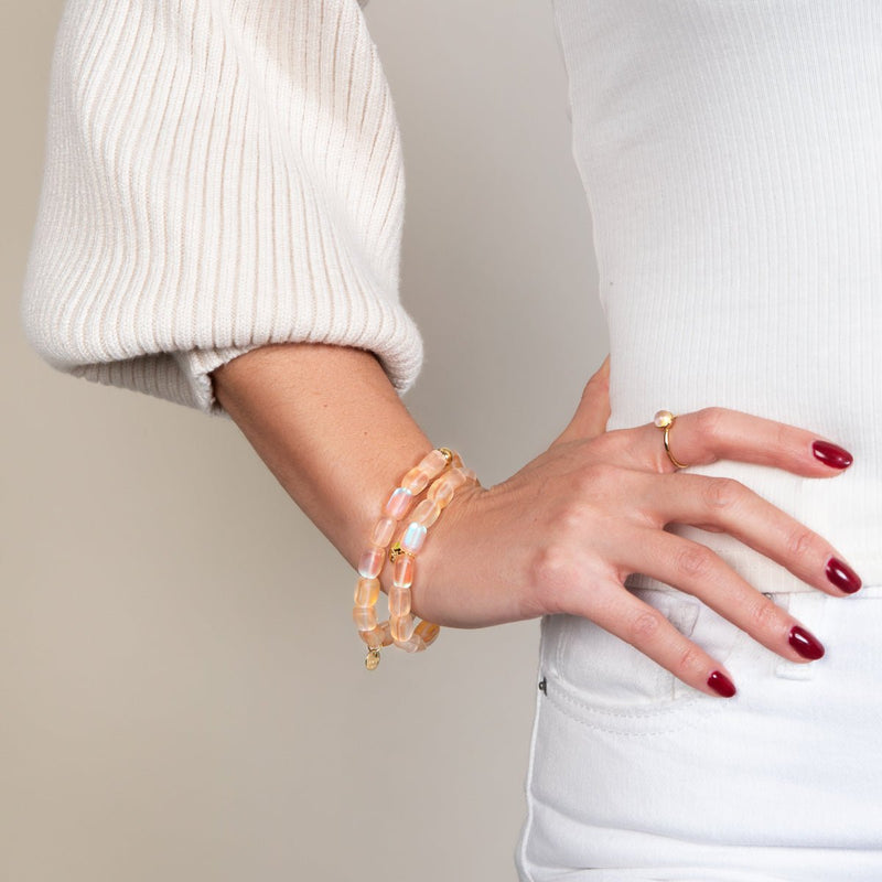 Pfirsich | 925 Sterling Silber Gold Vermeil | Meerjungfrau Glaskiesel Armband