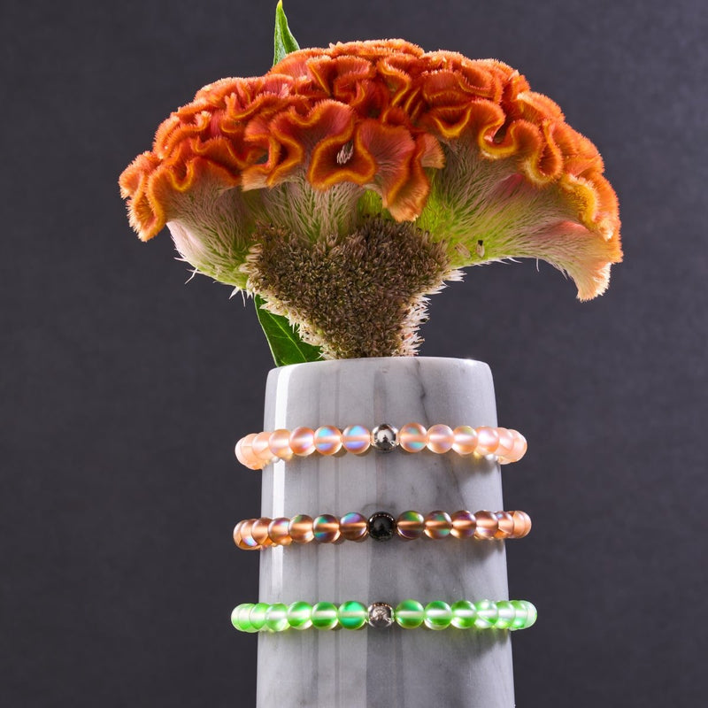 Pfirsich | Silber | Meerjungfrau Glas Makramee Perlen Armband