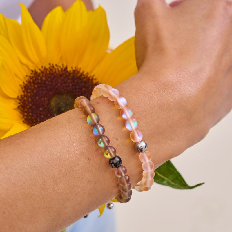 Pfirsich | Silber | Meerjungfrau Glas Makramee Perlen Armband