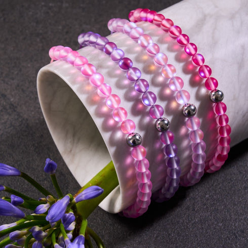 Rosa | Silber | Meerjungfrau Glas Makramee Perlen Armband