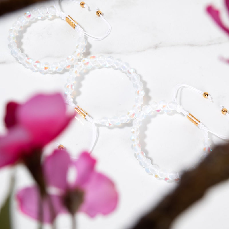 Regenbogenweiß | Gold | Doppeltes Meerjungfrau-Glasarmband