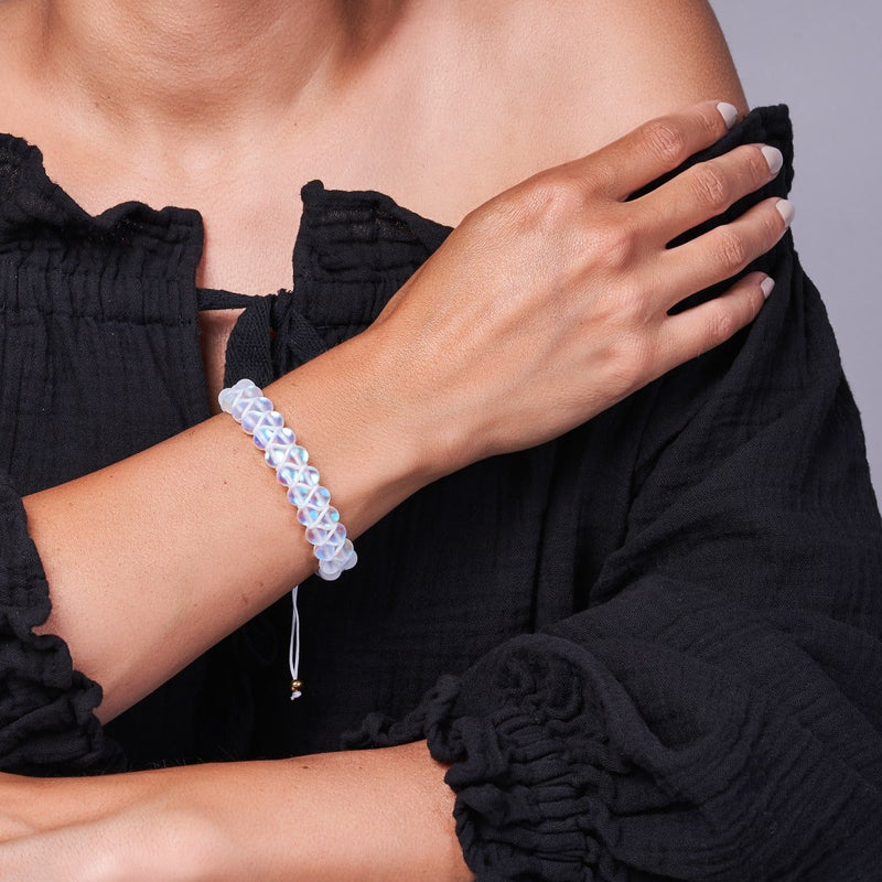 Regenbogenweiß | Gold | Doppeltes Meerjungfrau-Glasarmband