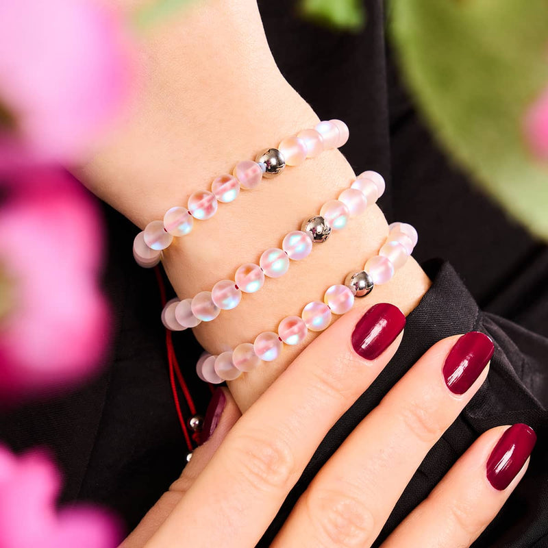 Regenbogenweißes Meerjungfrauen-Glasarmband mit roter Schnur