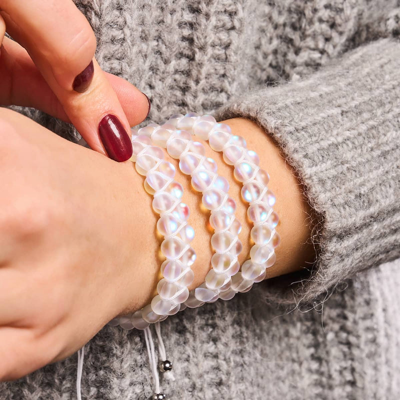 Regenbogenweiß | Silber | Doppeltes Meerjungfrau-Glasarmband