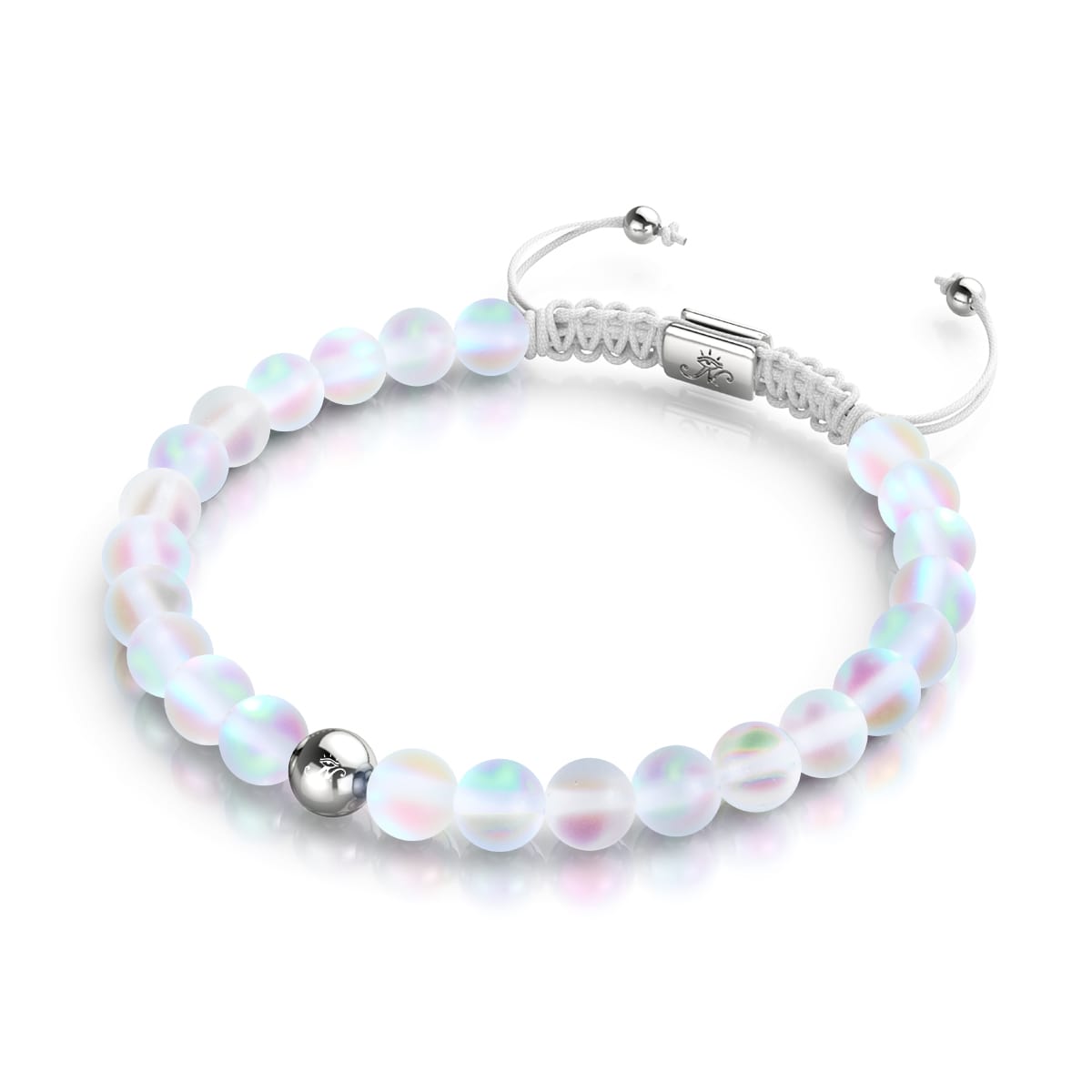 Regenbogenweiß | Silber | Meerjungfrau Glas Makramee Perlen Armband