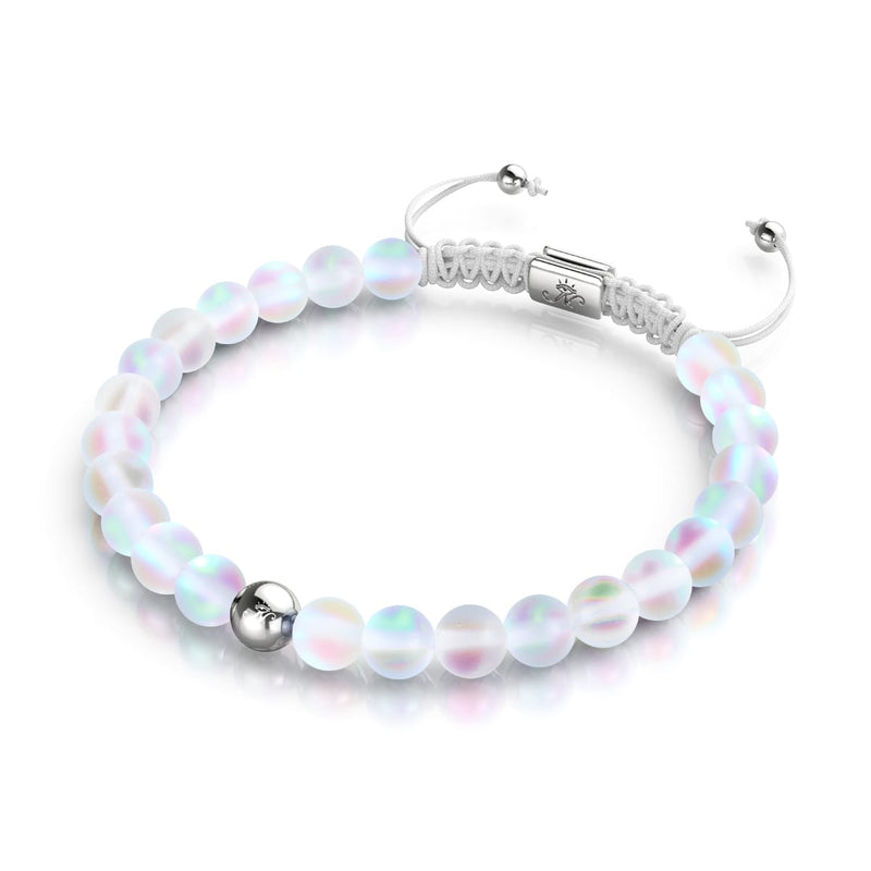Regenbogenweiß | Silber | Meerjungfrau Glas Makramee Perlen Armband