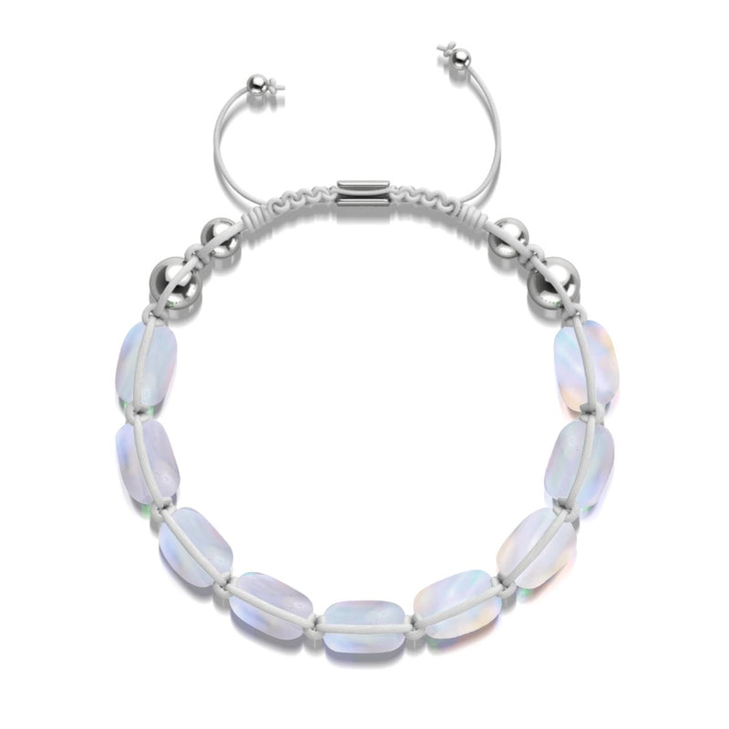 Regenbogenweiß | Silber | Meerjungfrau Glaskiesel Makramee Armband