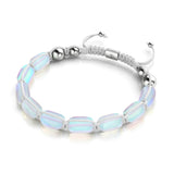 Regenbogenweiß | Silber | Meerjungfrau Glaskiesel Makramee Armband