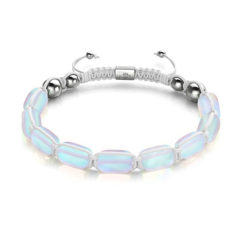 Regenbogenweiß | Silber | Meerjungfrau Glaskiesel Makramee Armband