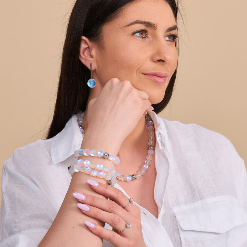 Regenbogenweiß | Silber | Meerjungfrau Glas Statement Armband