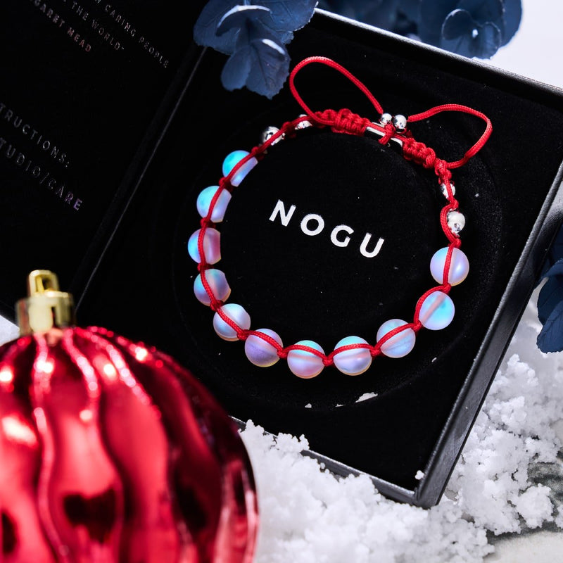 Rot | Regenbogenweiß | Silber | Meerjungfrau Glas Charmballa Armband