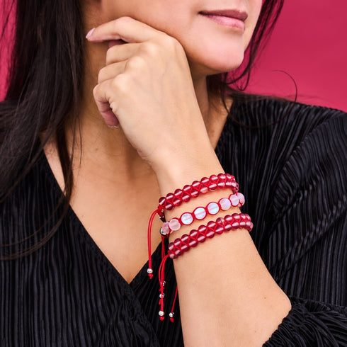 Rot | Regenbogenweiß | Silber | Meerjungfrau Glas Charmballa Armband