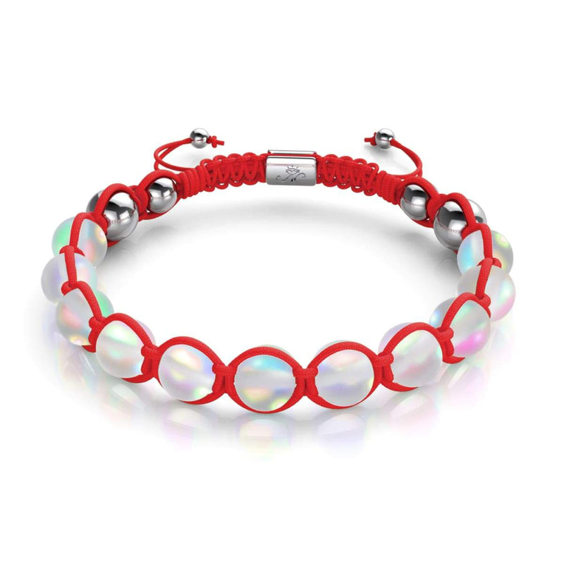 Rot | Regenbogenweiß | Silber | Meerjungfrau Glas Charmballa Armband