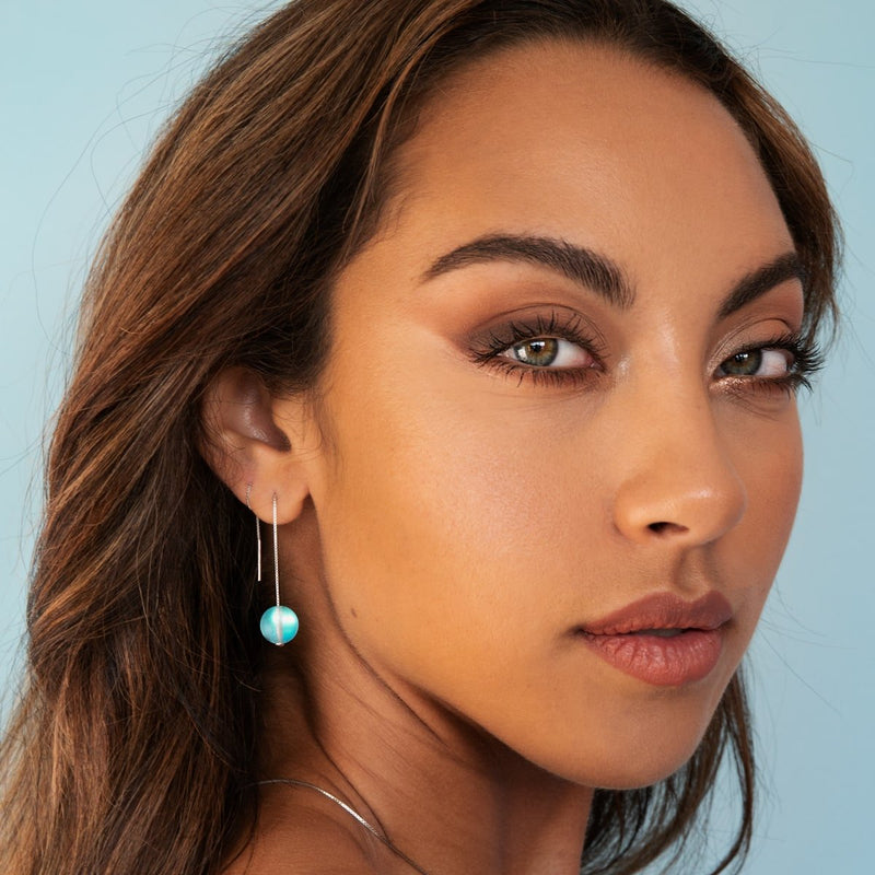 Aquamarin | 925er Sterlingsilber | Meerjungfrau-Glasketten-Tropfenfädler-Ohrringe