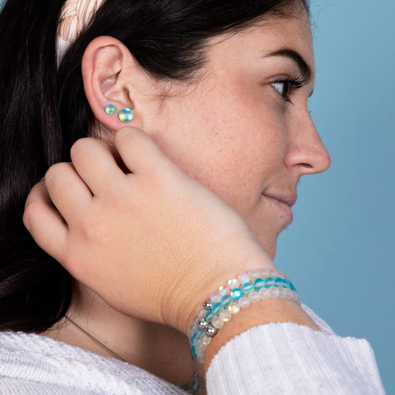 Aquamarin | 925er Sterlingsilber | Meerjungfrau-Mini-Ohrstecker aus Glas