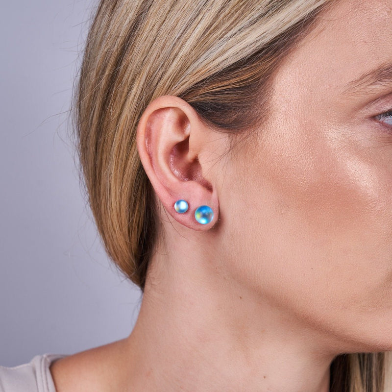 Aquamarin | 925er Sterlingsilber | Meerjungfrau-Mini-Ohrstecker aus Glas