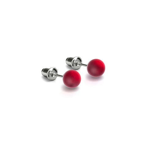 Dunkles Zinnoberrot | 925er Sterlingsilber | Meerjungfrau-Mini-Ohrstecker aus Glas