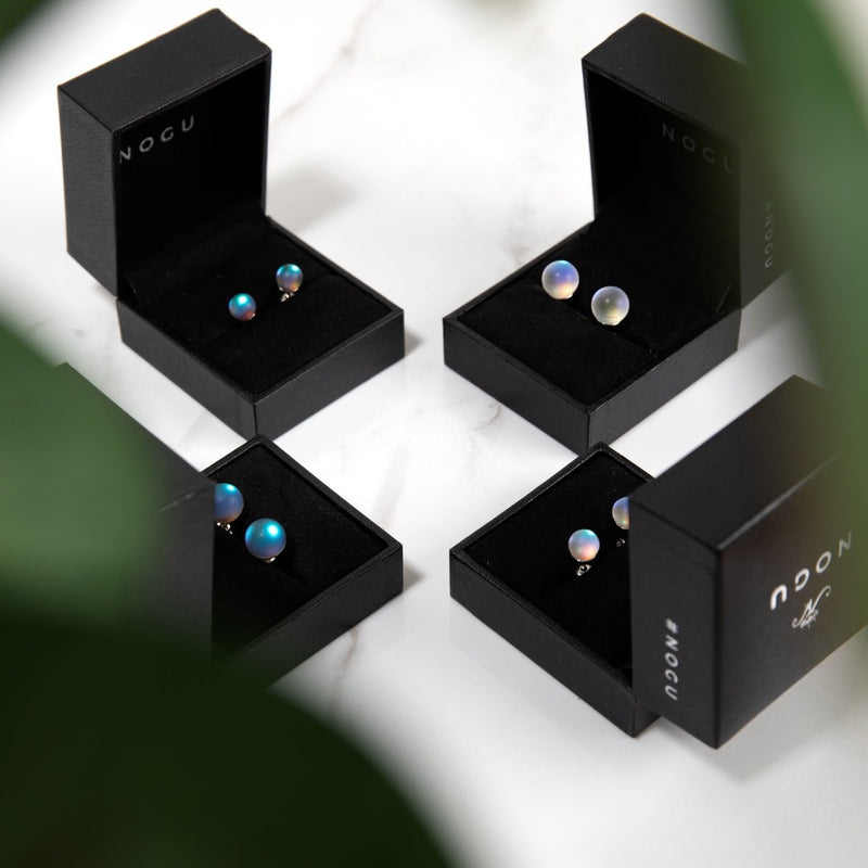 Grau | 925 Sterling Silber | Meerjungfrau Glas Mini Ohrstecker