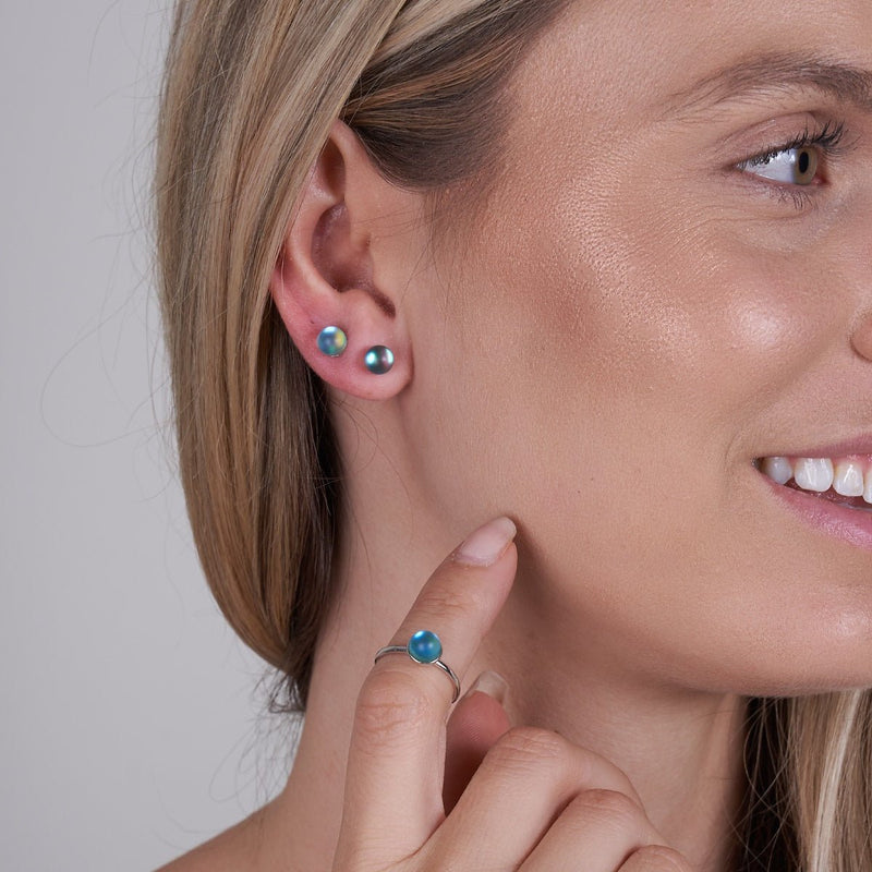 Grau | 925 Sterling Silber | Meerjungfrau Glas Mini Ohrstecker