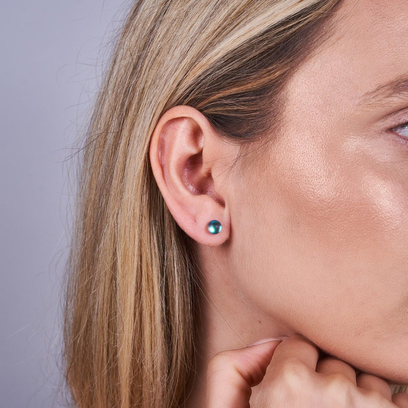 Grau | 925 Sterling Silber | Meerjungfrau Glas Mini Ohrstecker