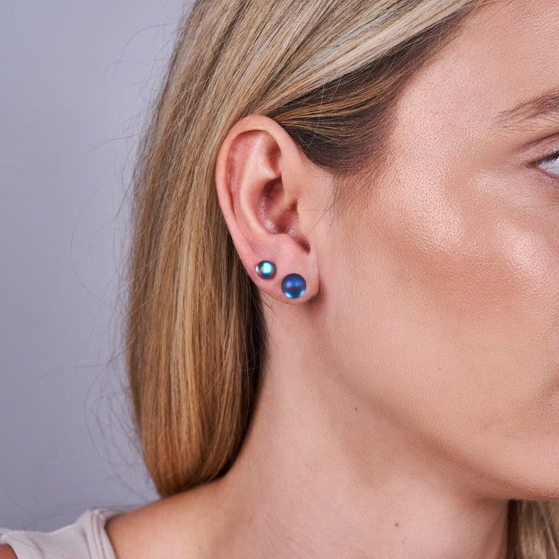 Grau | 925 Sterling Silber | Meerjungfrau Glas Mini Ohrstecker