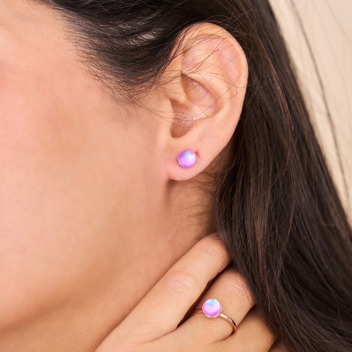 Lavendel | 925er Sterlingsilber | Meerjungfrau-Mini-Ohrstecker aus Glas