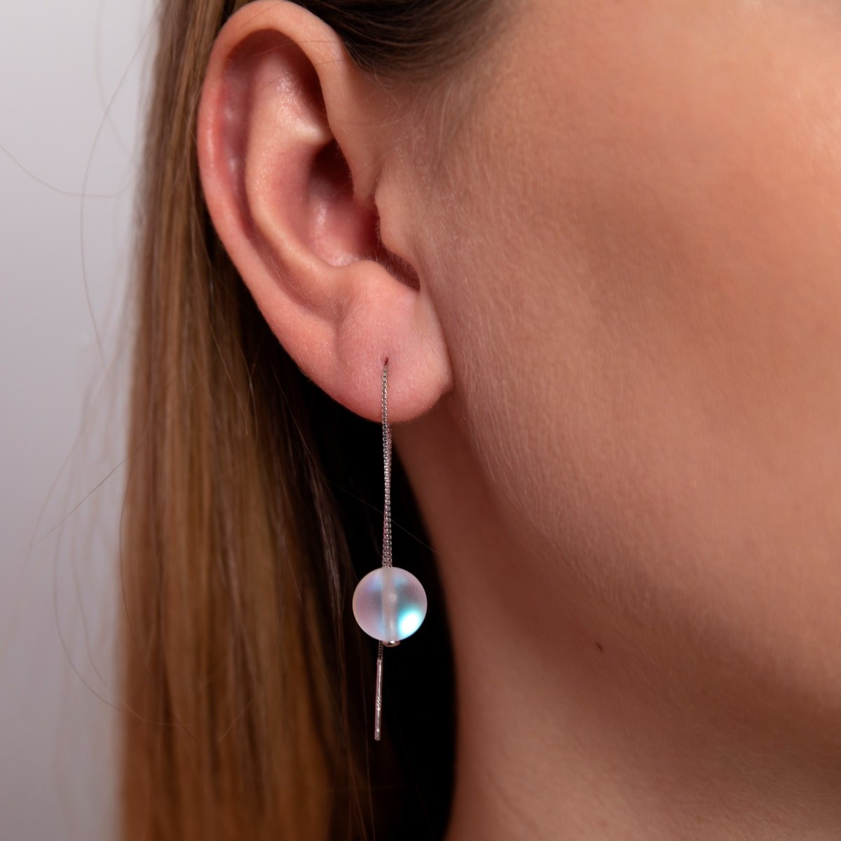 Regenbogenweiß | 925 Sterling Silber | Meerjungfrau Glaskette Tropfenfädler Ohrringe