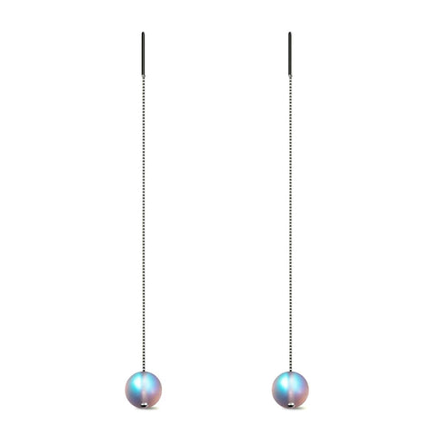 Regenbogenweiß | 925 Sterling Silber | Meerjungfrau Glaskette Tropfenfädler Ohrringe