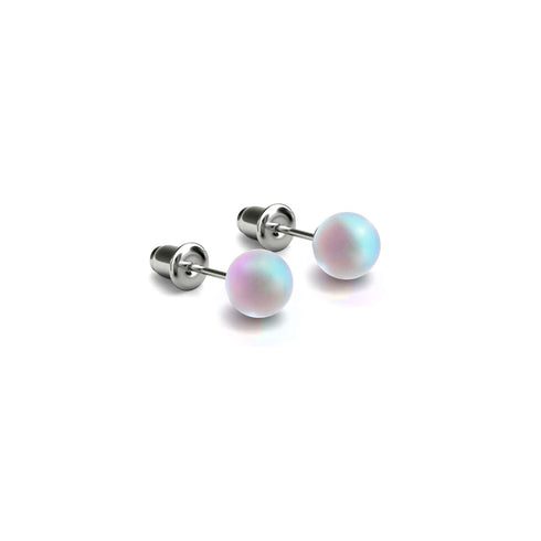 Regenbogenweiß | 925 Sterling Silber | Meerjungfrau Glas Mini Ohrstecker