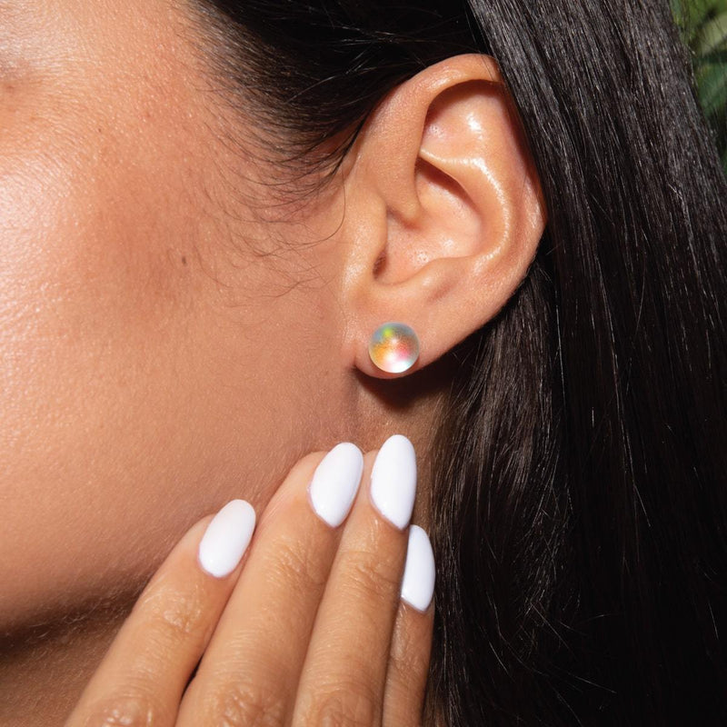 Regenbogenweiß | 925 Sterling Silber | Meerjungfrau Glas Ohrstecker